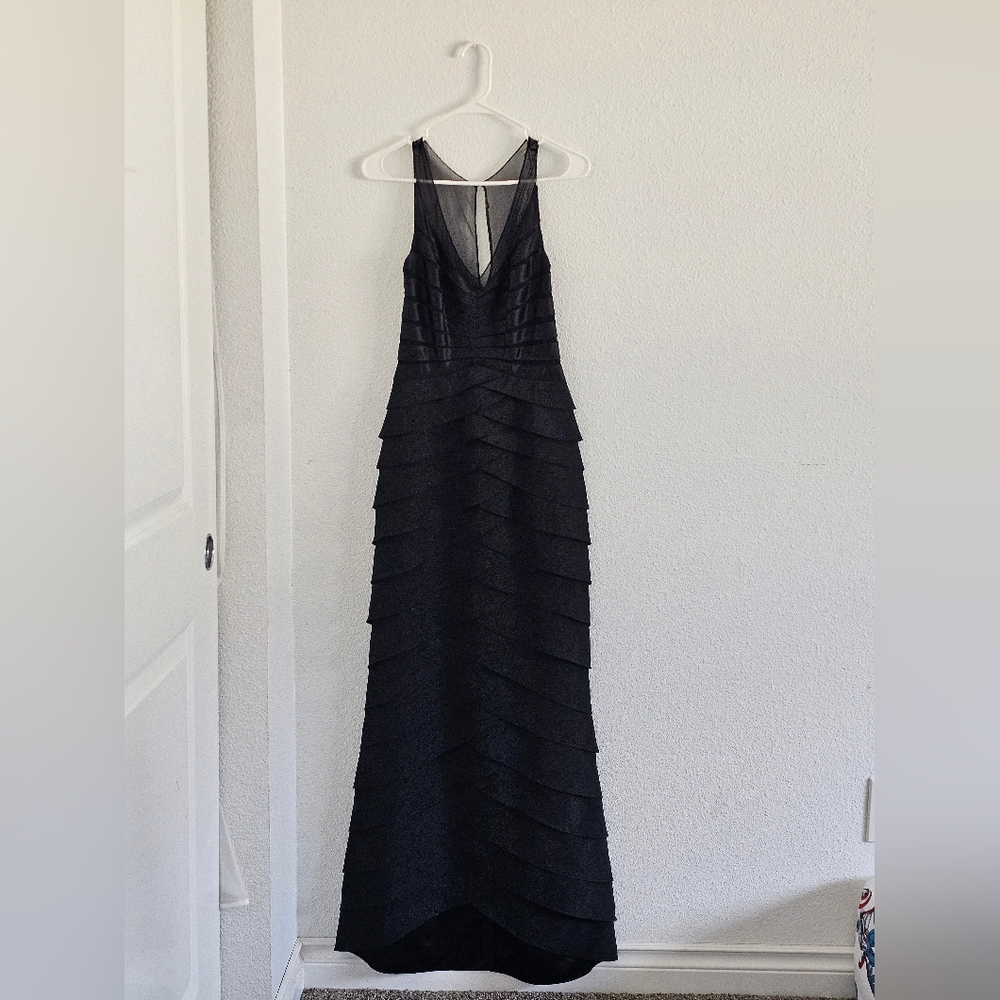 Xscape Black V-Neck Tiered Prom Gown
